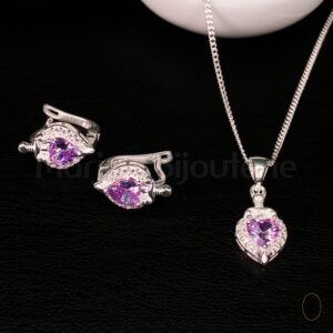 Ensemble en argent collier ,boucle d'oreille et bague