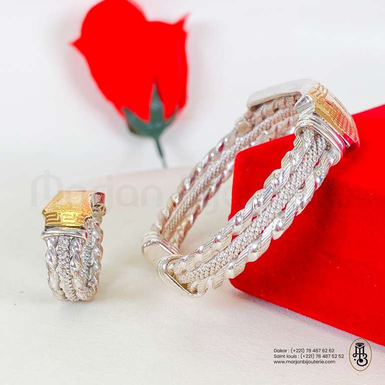 Ensemble bracelet / bague en Or Argent personnalise homme