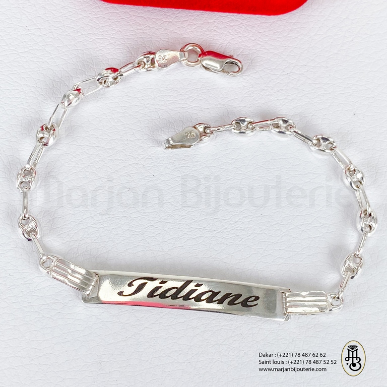 Gourmette grain de café en argent personnalise adulte