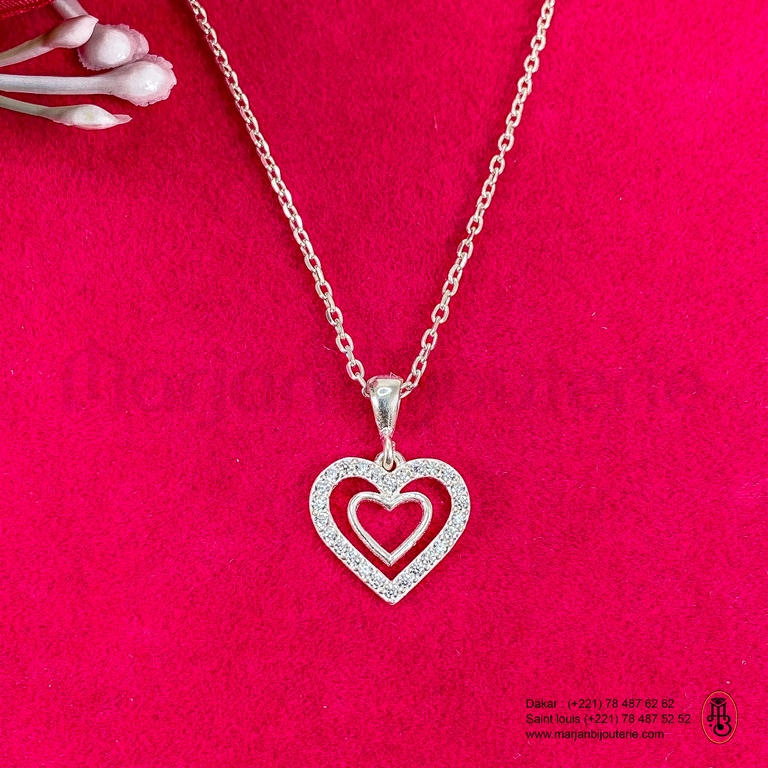 Chaîne pendentif double cœur en argent