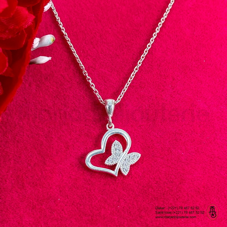 Chaîne pendentif Cœur et Papillon en Argent