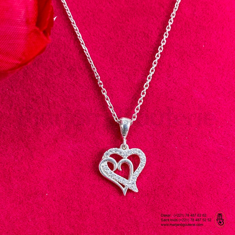 Chaine pendentif double coeur croiser en argent