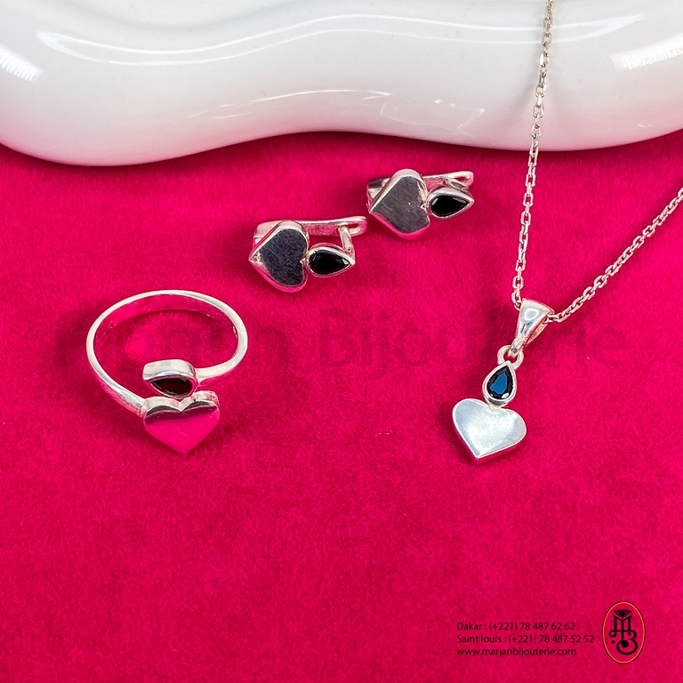 Ensemble en argent Collier, Boucles d'oreilles et Bague